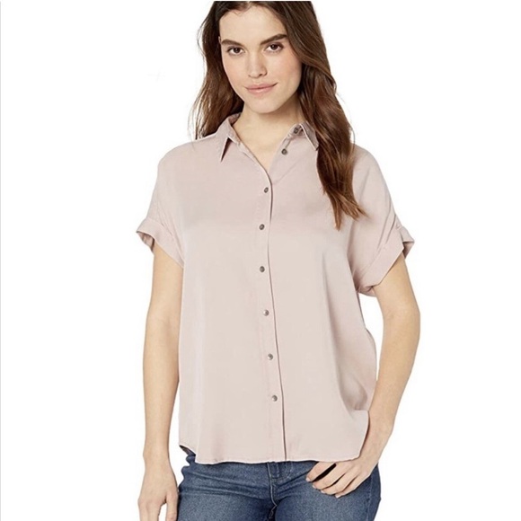 Daily Ritual Tencel Oversized Short-Sleeve Button-Front Shirt in Light Pink - Picture 1 of 2